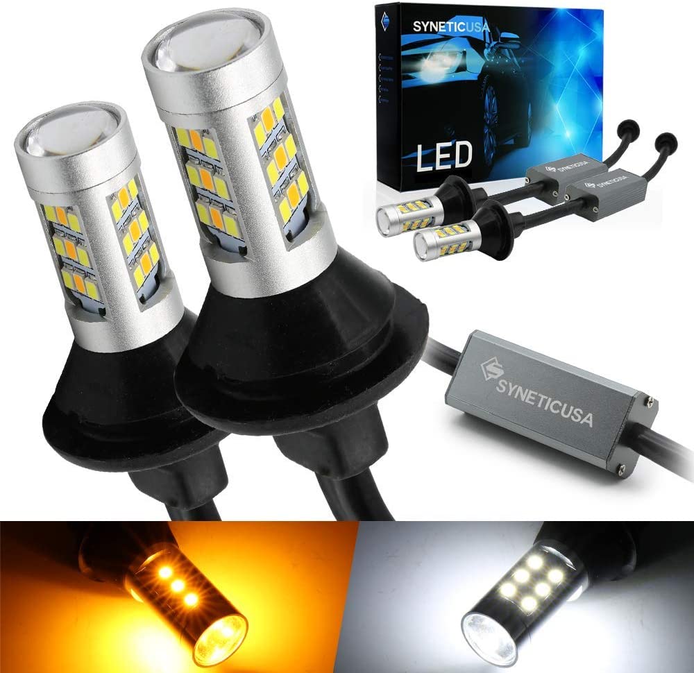 C6 Corvette 3157 Dual Color Switchback DRL LED Turn Signal Light Bulbs No Hyper Flash Built-in Resistors