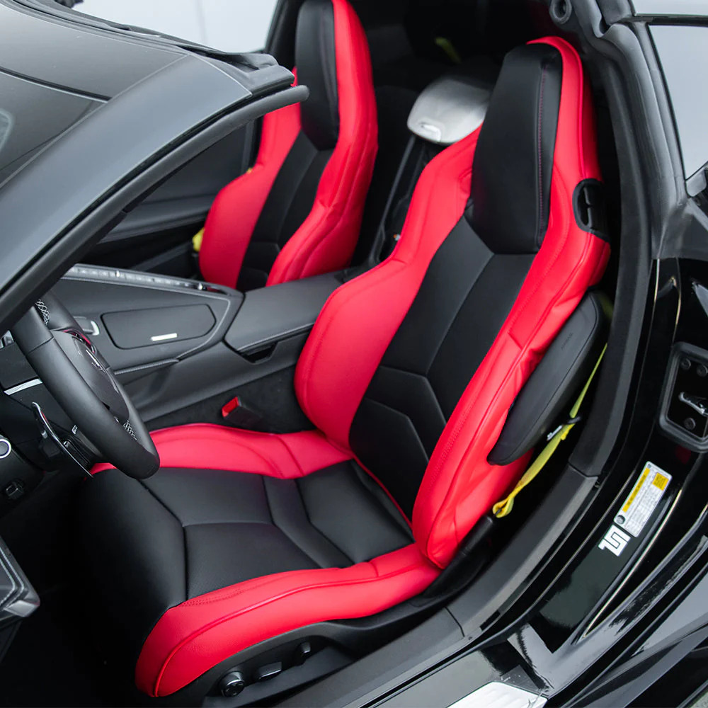 C8 Corvette Premium Custom Leather Seat Covers,  Black with  RED Accent