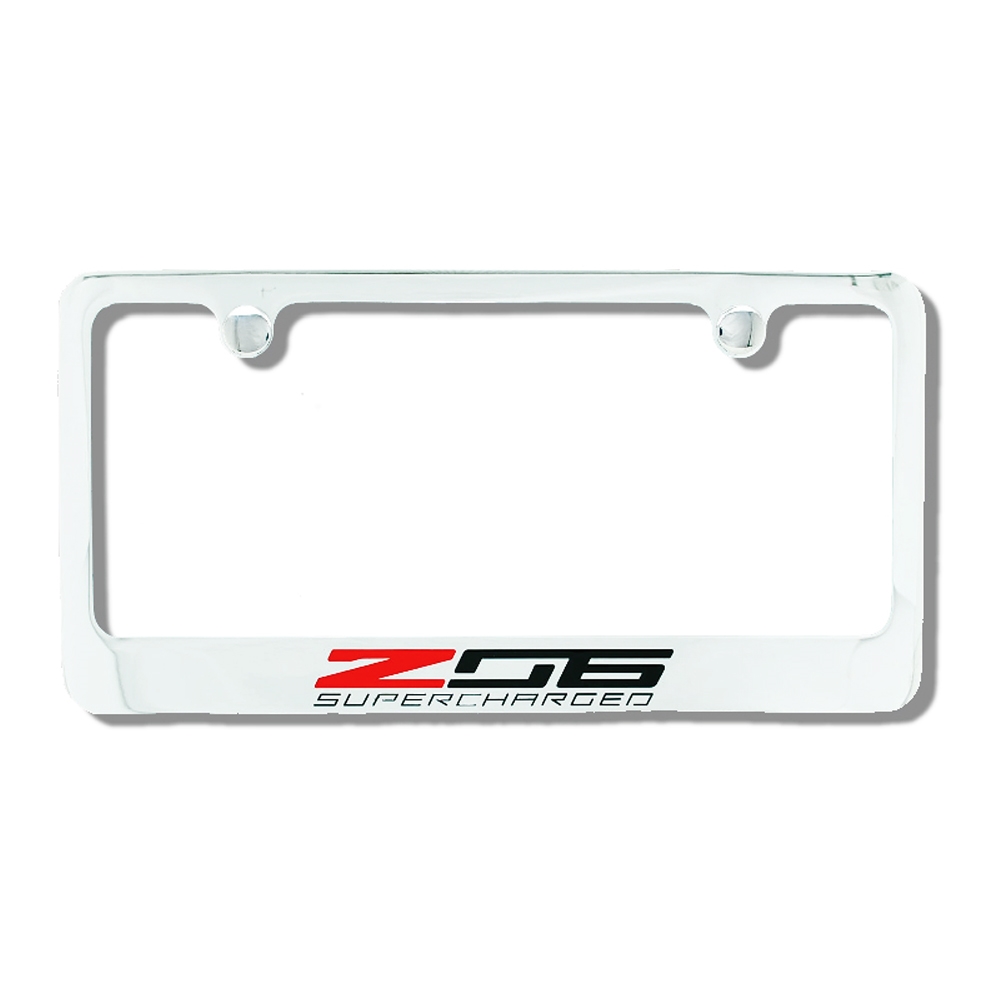 C7 Corvette Stingray Chrome License Plate Frame w/Z06 Supercharged Script