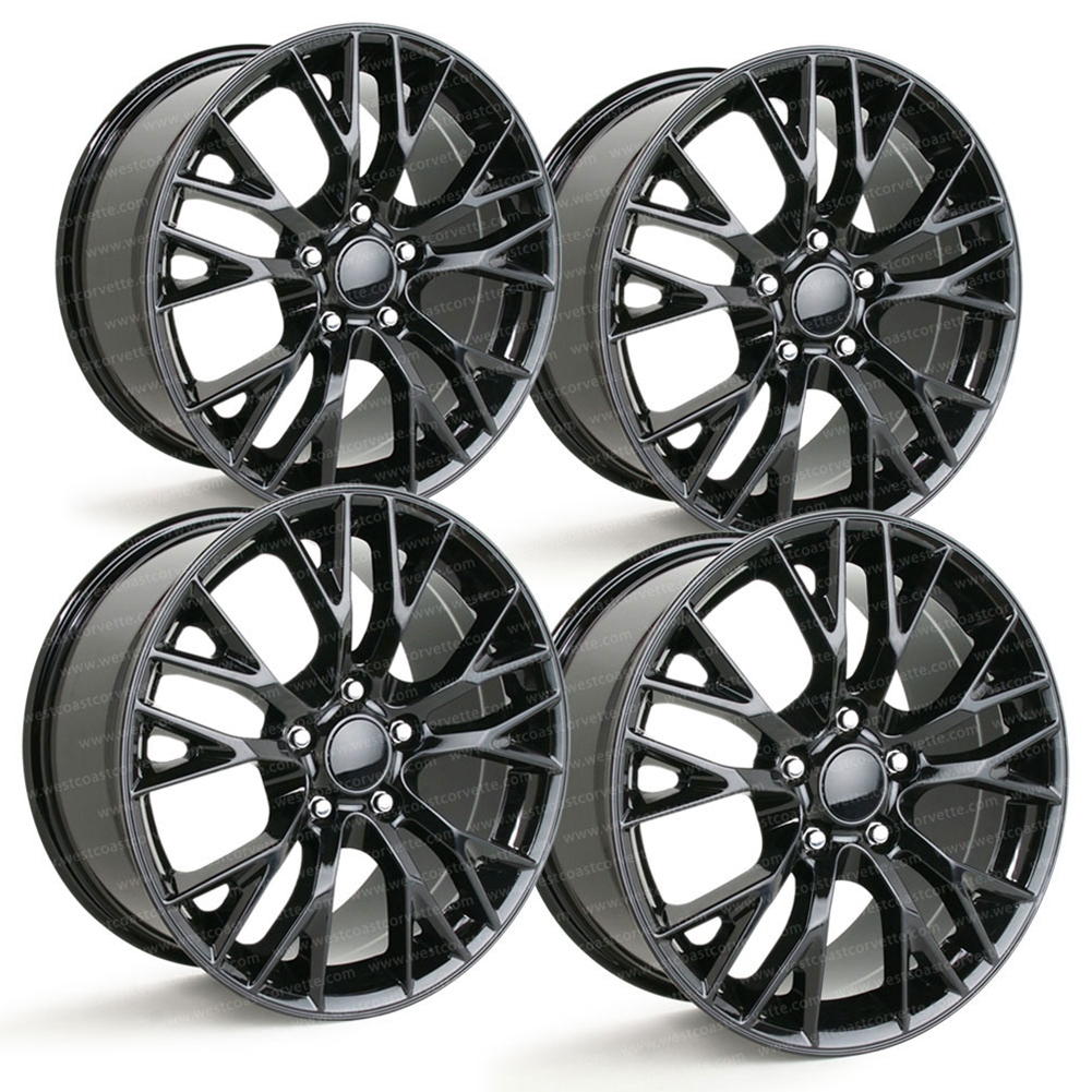 C7 Corvette Z06 Style Reproduction Wheels Set of 2, Black Finish with C6 Z06/GS Fitment, 19x10