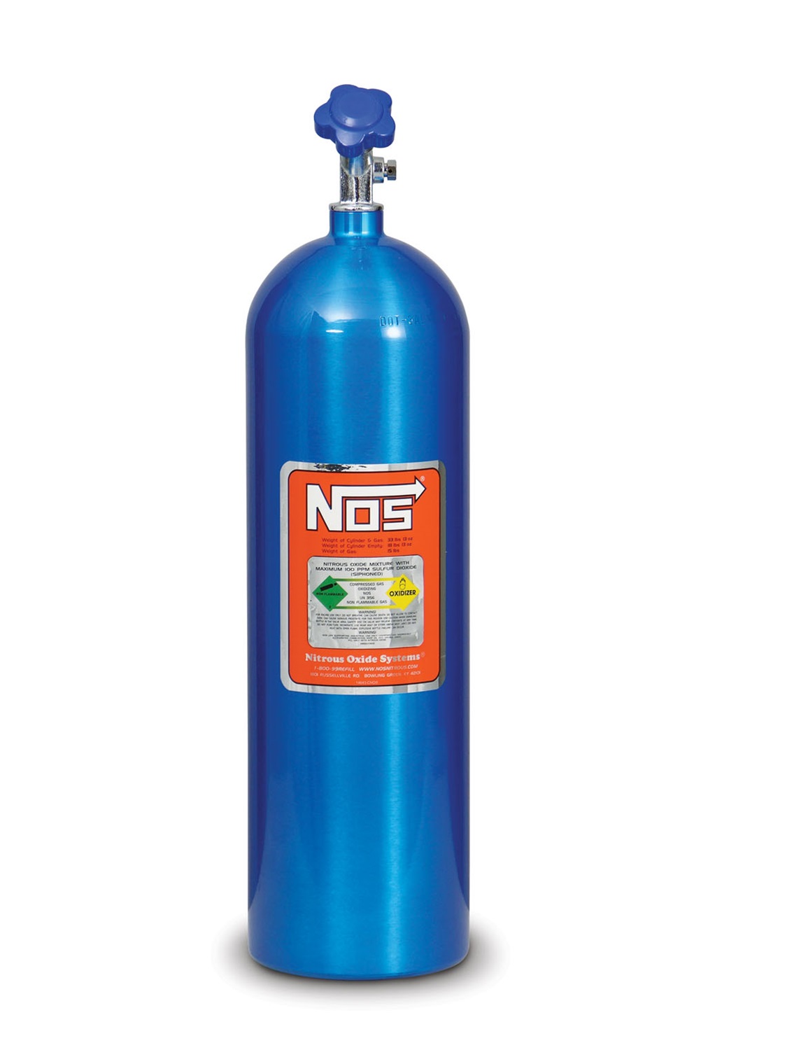 NOS 15 lb Nitrous Bottle Electric Blue Finish with Hi-Flow Valve