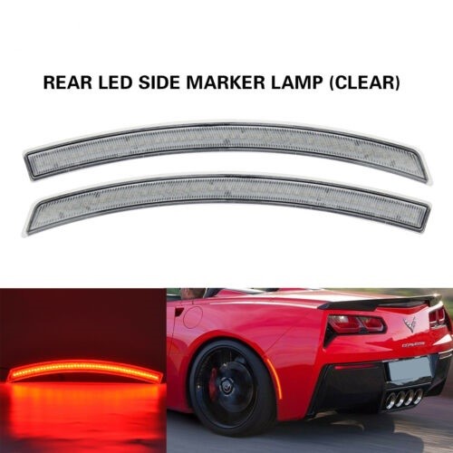 2014-19 Chevy Corvette C7 LED Side Marker Lamp Light Rear Red Clear Lens - Pair