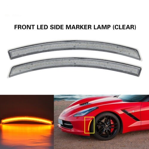 2014-19 Chevy Corvette C7 LED Side Marker Lamp Light Front Amber Clear Lens