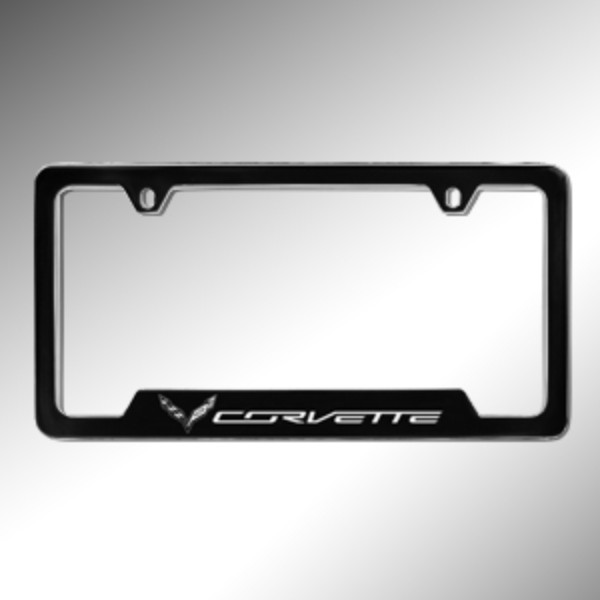 C7 Corvette Stingray, GM OEM License Plate Frame, Black w Corvette logo