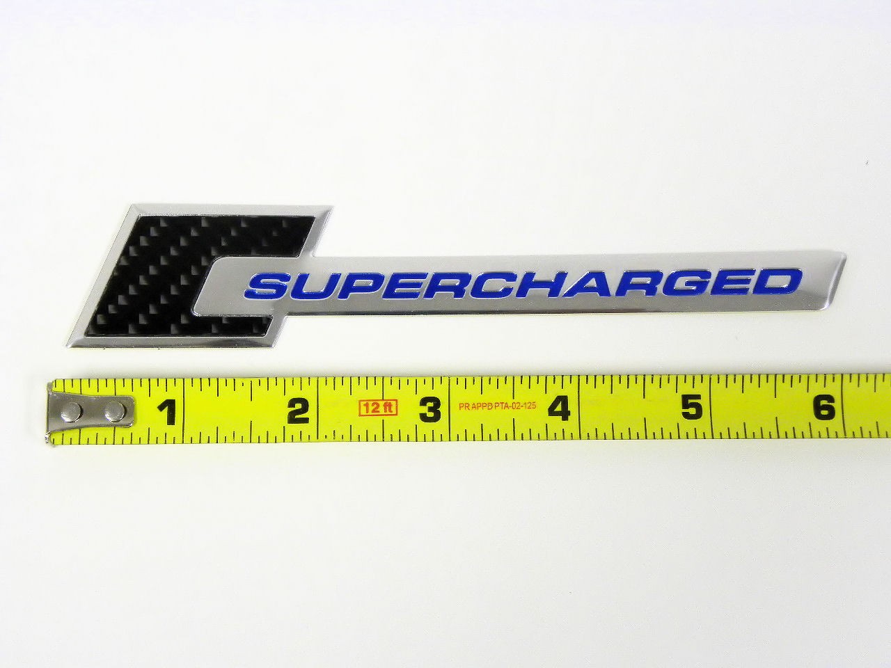 Billet Aluminum ZR1 Style SUPERCHARGED Carbon Fiber Blue Lettering Emblem Plate