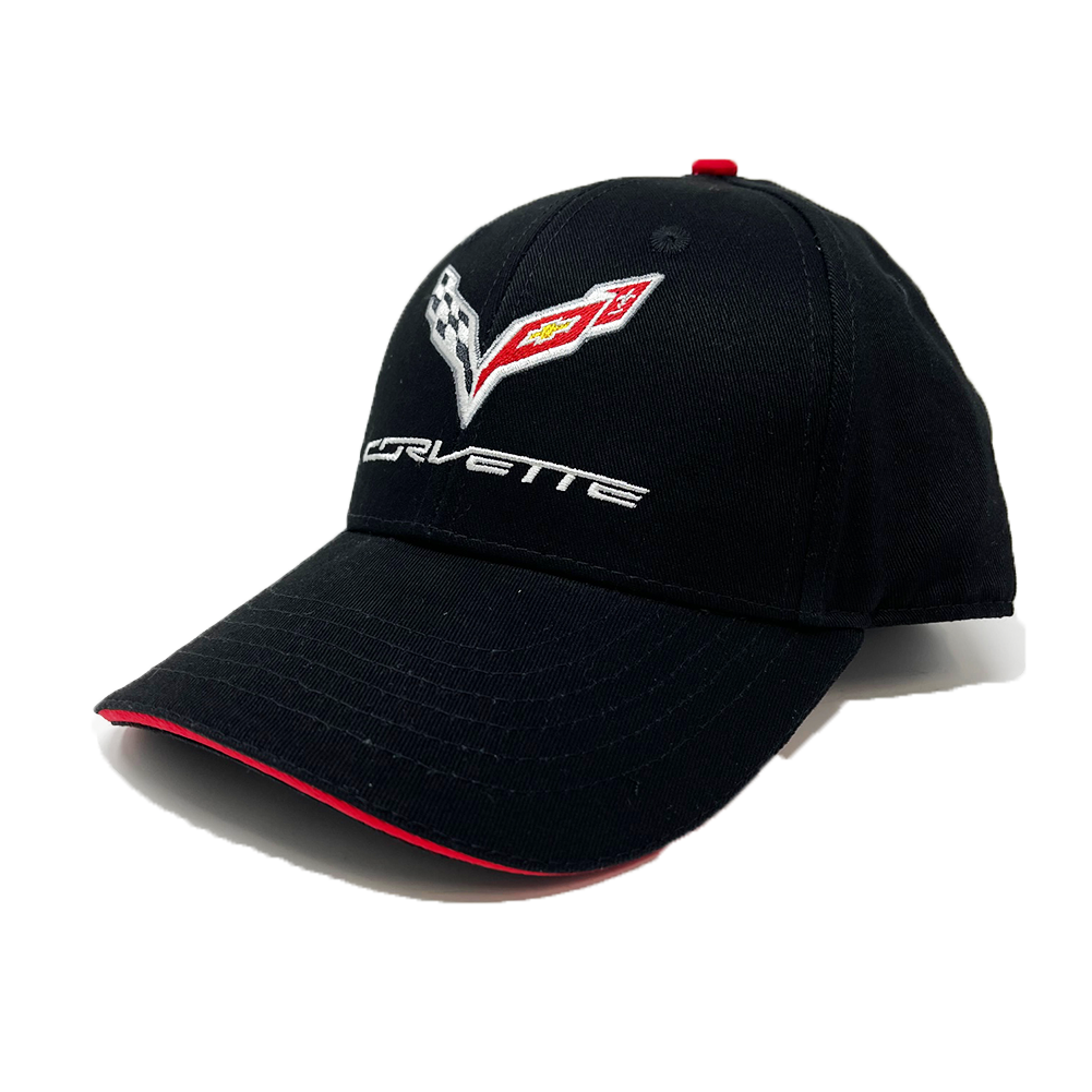 C7 Corvette Logo Structured Cap : Black/Red Sandwich Bill