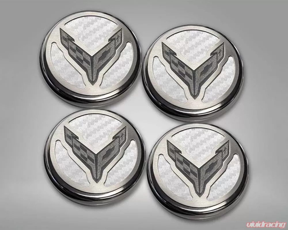 American Car Craft 4pc White Carbon Fiber Polished/Brushed Finish Cap Cover Chevrolet Corvette Coupe C8 2020-2024