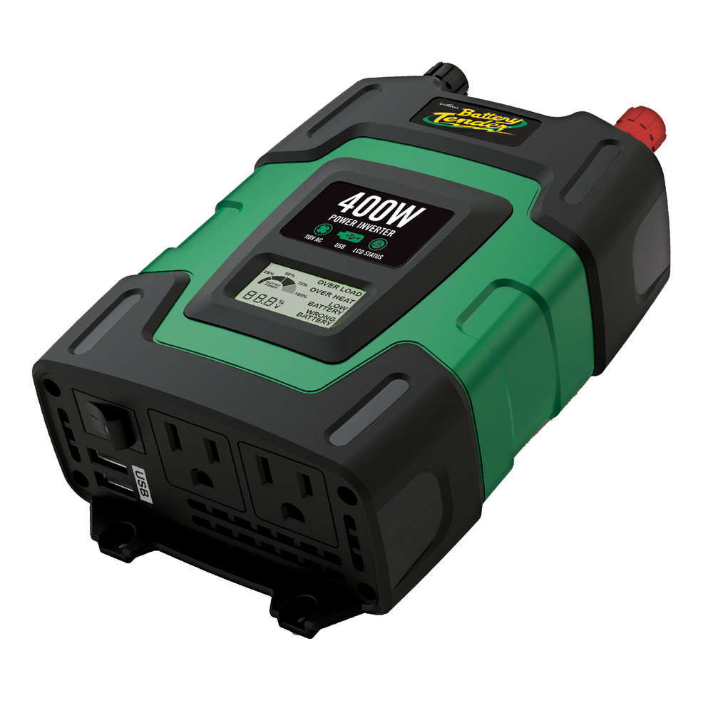 BATTERY TENDER Power Inverter, 12V Input, 115V Output, 35 amp Input Fuse, 400 Watt Max Output, Two 2.4 amp USB Ports, Each