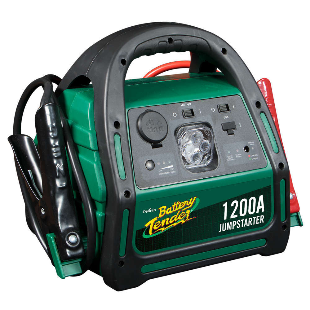 BATTERY TENDER Portable Battery, Jump Starter, AGM, 1200 Amp 12V, 15 Amp 12V Socket, 2 ft Clamp-On Cables Included, LED Charg