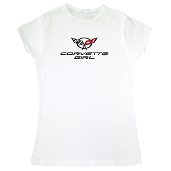 Corvette Girl White Ladies Fashion Tee -L -