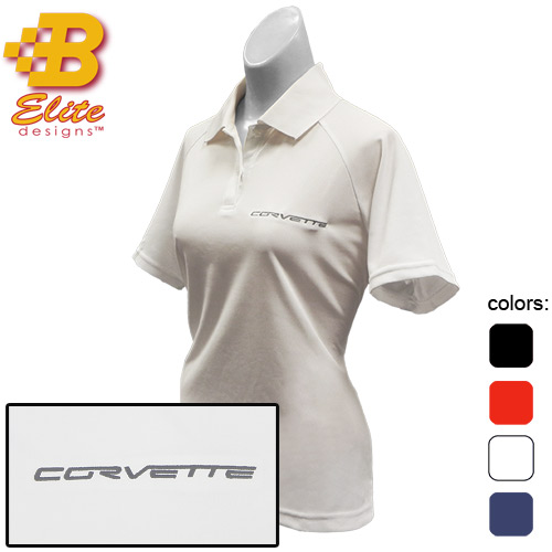 C6 Corvette Script Embroidered Ladies Performance Polo Shirt Ceramic Blue- XX Large -BDC6EPL118