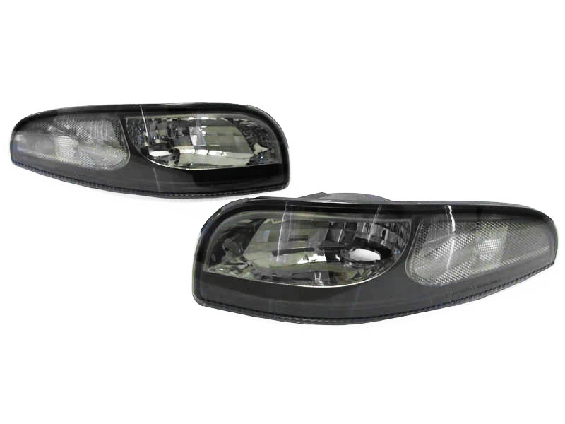 C5 Corvette DEPO Housing Crystal Clear w/Black Housing Front Bumper Turn Signal Light Set 1997-2004