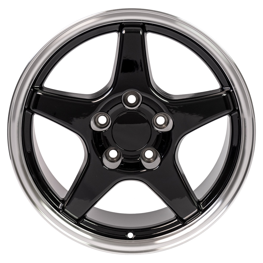 17" Replica Wheel fits Chevy Corvette,  CV01 Machined Lip Black 17x9.5