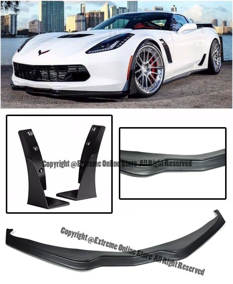 C7 Corvette  2014- All Trim Models Z06's Z07 Stage 3 Style Unpainted Black Front Lip With Side Carbon Flash Paint Extension Wing