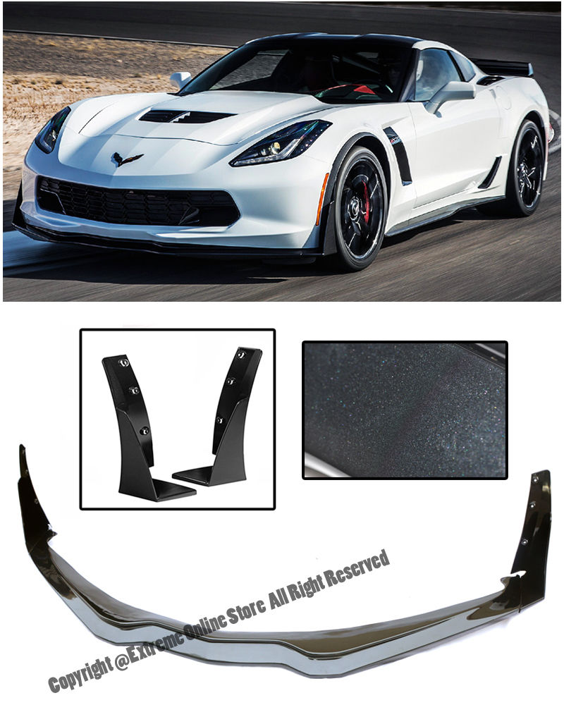 C7 Corvette  2014- All Trim Models Z06's Z07 Stage 3 Style Carbon Flash Paint Front Lip With Side Carbon Flash Paint Extension W