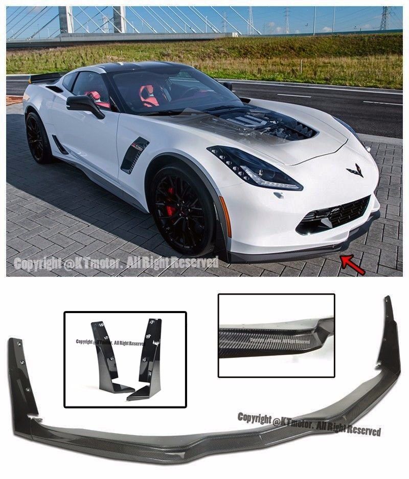 C7 Corvette  2014- All Trim Models Z06's Z07 Stage 3 Style Carbon Fiber Front Lip With Side Carbon Flash Paint Extension Winglet