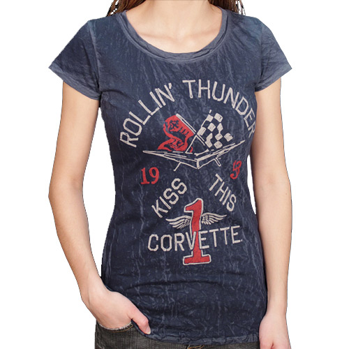 Corvette Rollin' Thunder Ladies Scoop Neck Tee Shirt Large -GB479