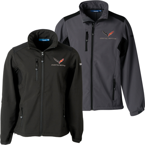 C7 Corvette Mens C7 Flag Logo Reebok Soft Shell Full Zip Jacket