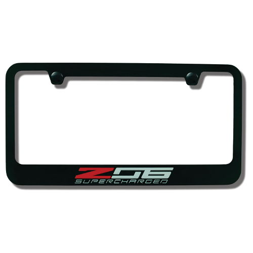 C7 Corvette Stingray Black License Plate Frame w/Z06 Supercharged Script