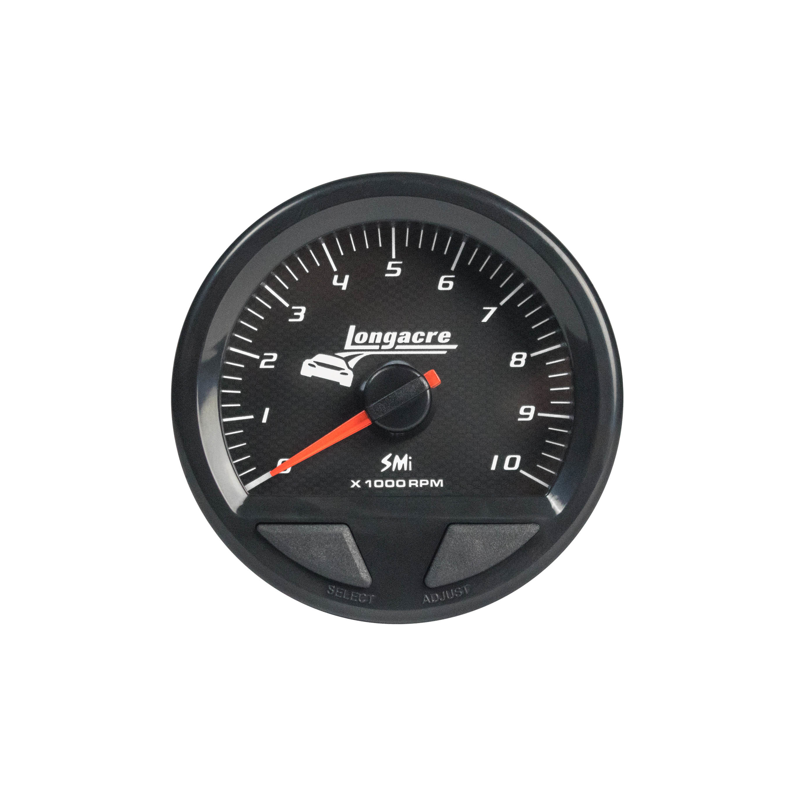 LONGACRE Tachometer, Waterproof SMI, Stepper Motor, 0-10000 RPM, Electric, Analog, 2-5/8" Diameter, Black Face, Each