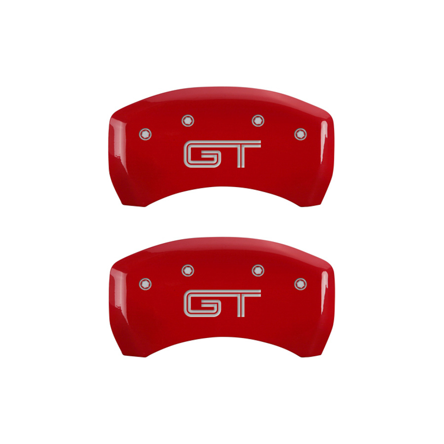 MGP Brake Caliper Cover, Mustang Logo Front, GT Logo Rear, Aluminum, Red, Ford Mustang 2005-10, Set of 4