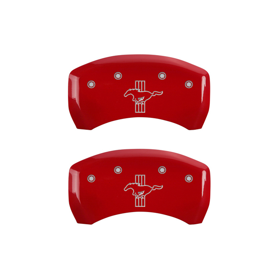 MGP Brake Caliper Cover, Mustang Print Logo Front, 50 Logo Rear, Aluminum, Red, Ford Mustang 2010-14, Set of 4