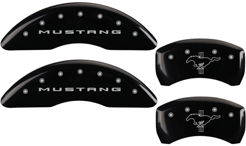 MGP Brake Caliper Cover, Mustang Print/ Pony Logos, Aluminum, Black, Ford Mustang 2015-17, Set of 4