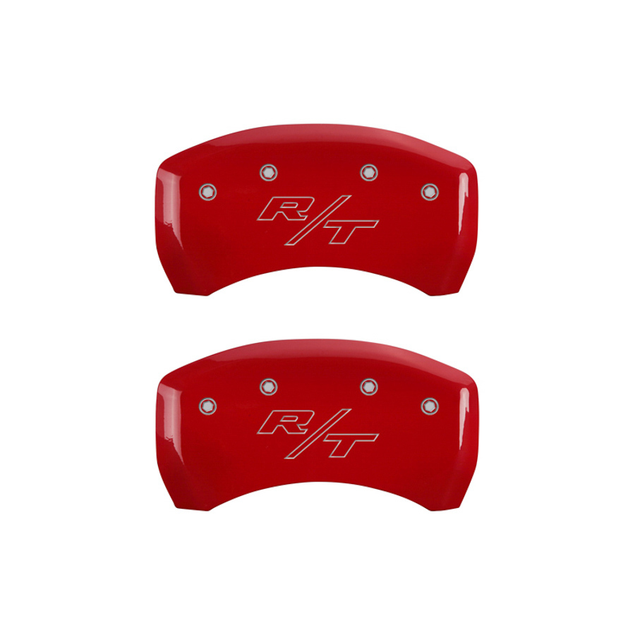 MGP Brake Caliper Cover, Charger Logo Front, RT Logo Rear, Aluminum, Red, Chrysler LD-Body 2011-13, Set of 4