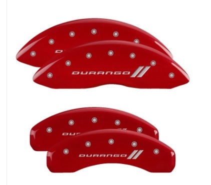 MGP Brake Caliper Cover, Durango Script Logo, Aluminum, Red, Dodge Durango 2011-18, Set of 4