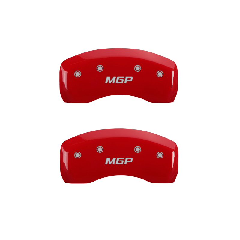 MGP Set of 4 caliper covers, Engraved Front and Rear: MGP, Red powder coat finish, silver characters.