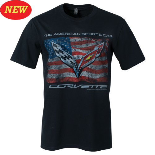 C7 Corvette CORVETTE Vintage Flag with C7 Logo T-Shirt, American Sport Car