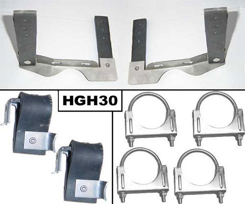 Exhaust Hanger, Two Muffler Hangers / Two Tailpipe Hangers / Four 2.5 in U-Clamp