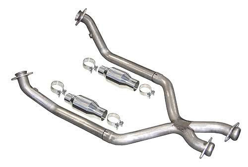 Exhaust X-Pipe, Catted, 2.5 in Diameter, Stainless, Natural, Small Block Ford, F