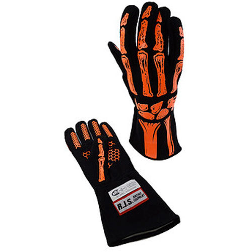 RJS, Single Layer Orange Skeleton Gloves Large