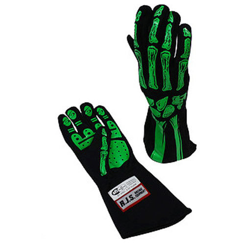 RJS, Single Layer Lime Green Skeleton Gloves Medium