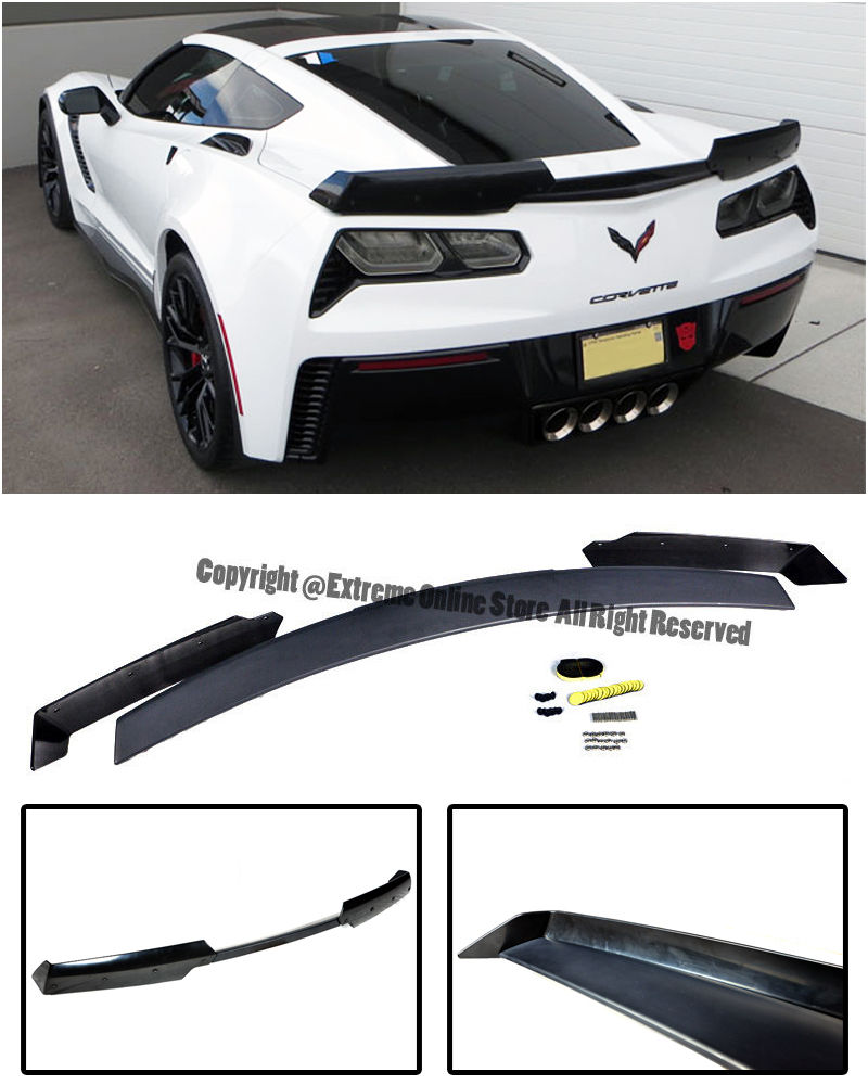 C7 Corvette  2014- All Trim Models Z06's Z07 Stage 2 Style Unpainted Black Rear Spoiler ( 2 Large Wickers Mounted to Spoiler via