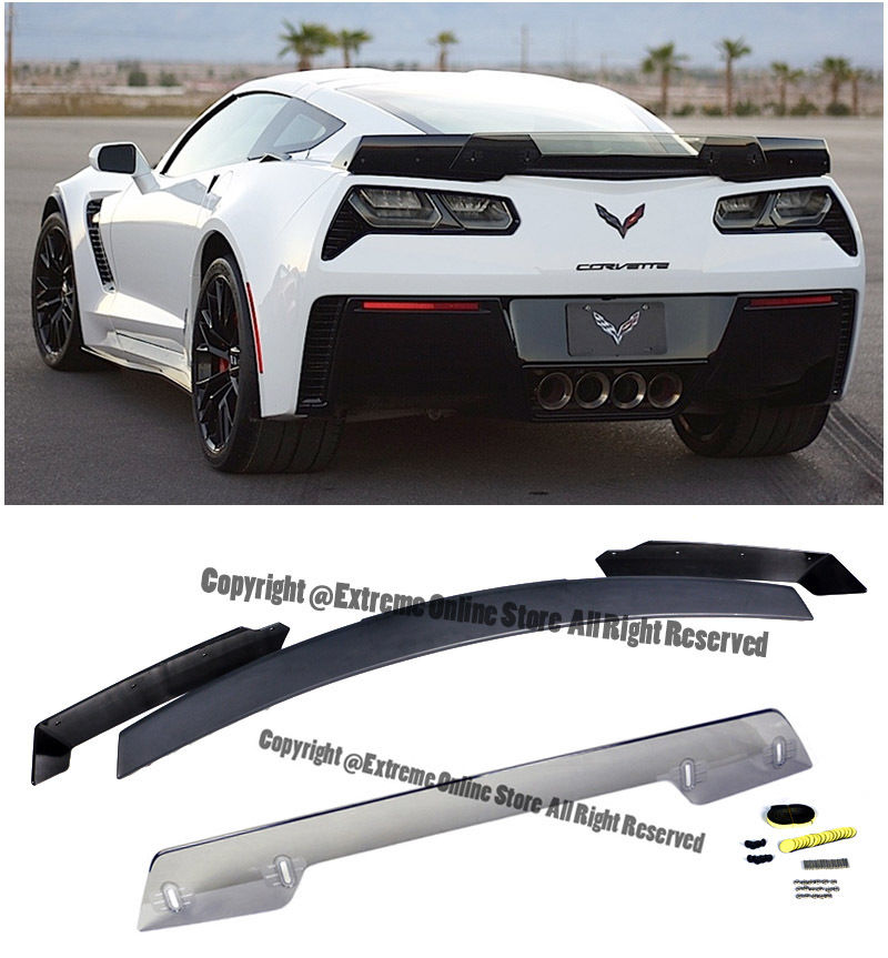 C7 Corvette  2014- All Trim Models Z06's Z07 Stage 3 Style Unpainted Black Rear Spoiler W/ Light Tint Center Wicker Bill Spoiler