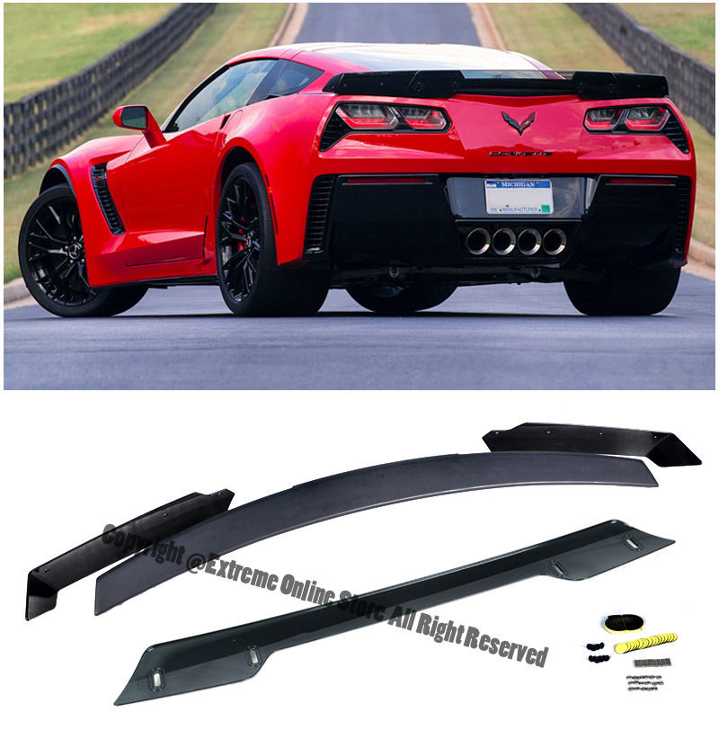 C7 Corvette  2014- All Trim Models Z06's Z07 Stage 3 Style Unpainted Black Rear Spoiler W/ Smoke Tint Center Wicker Bill Spoiler