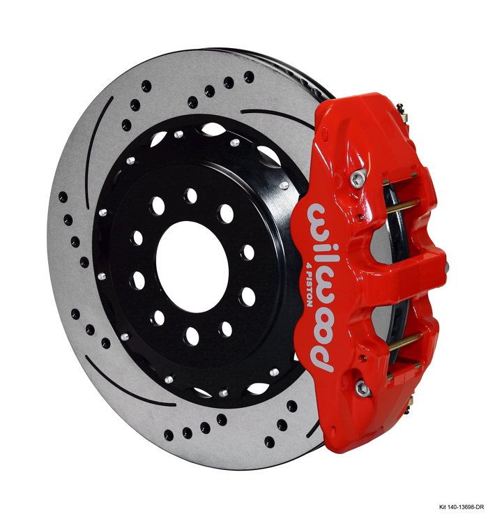 C7 Corvette Wilwood Rear Big Brake Package, AERO4 BLACK Calipers, GT 72 Curved Vane Two Piece Rotors, BP-20 Brake Pad