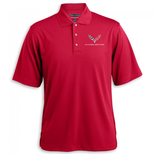 C7 Corvette, Mens C7 Grid Texture Polo Shirt - Red