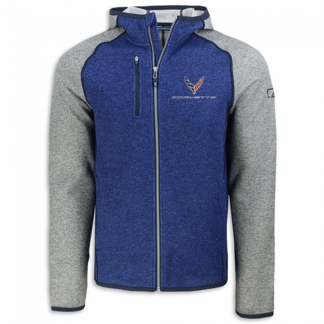 C8 Corvette Cutter & Buck Hooded Fleece, Tour Blue/Polished Heather