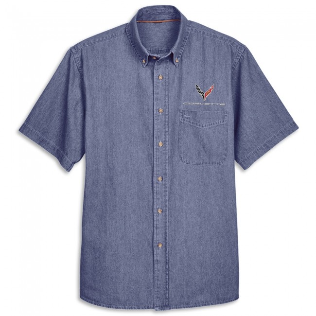 C8 Corvette  Short-Sleeve Denim Shirt