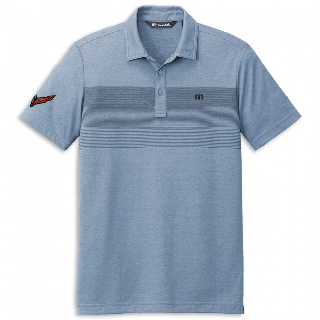 C8 Corvette TravisMathew Chest Stripe Polo, Opal Blue Heather