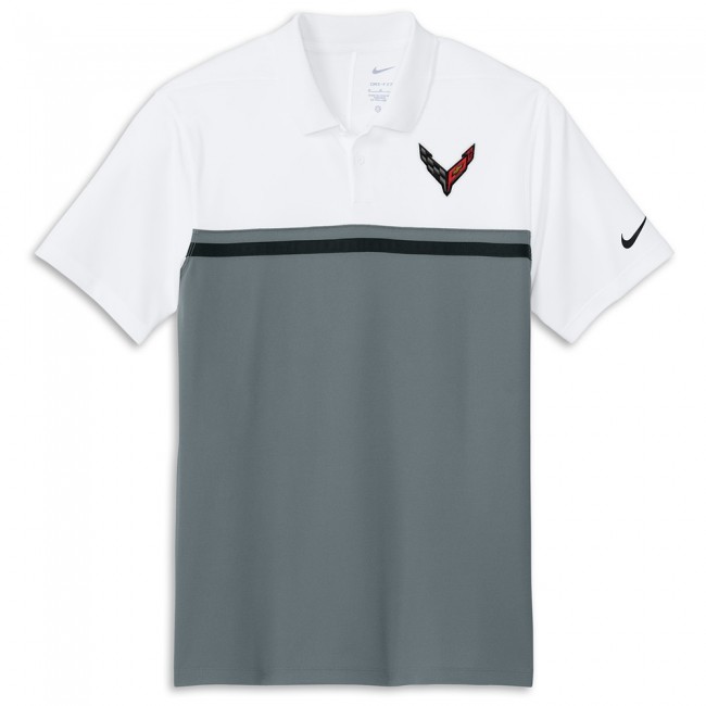 C8 Corvette Nike Dri-FIT Colorblock Polo, White/Cool Gray/Black