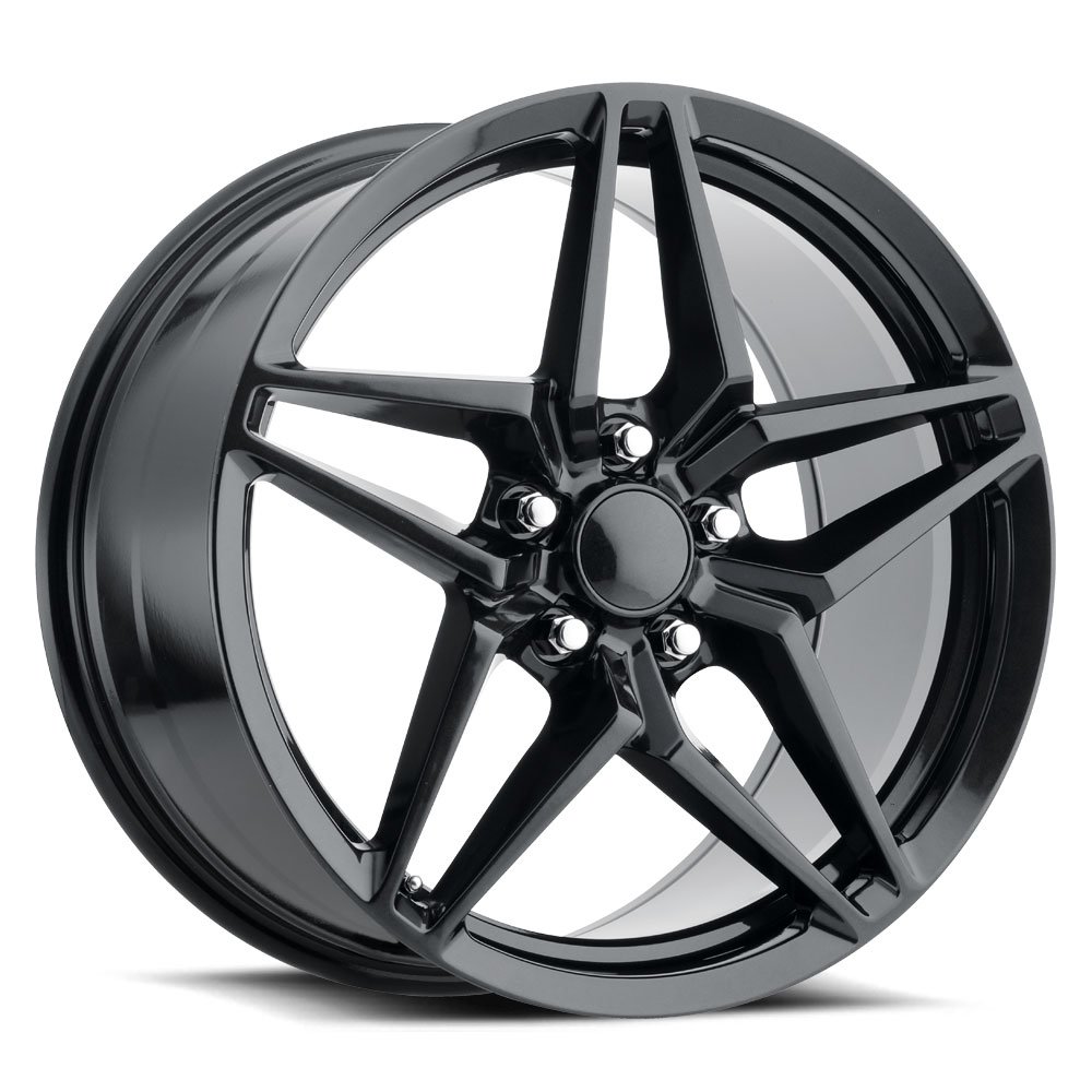 C7 ZR1 Corvette, Gloss  Black Reproduction Split Spoke Wheels, Front 19"x9.5"/20"x12" C7/C6 Offsets