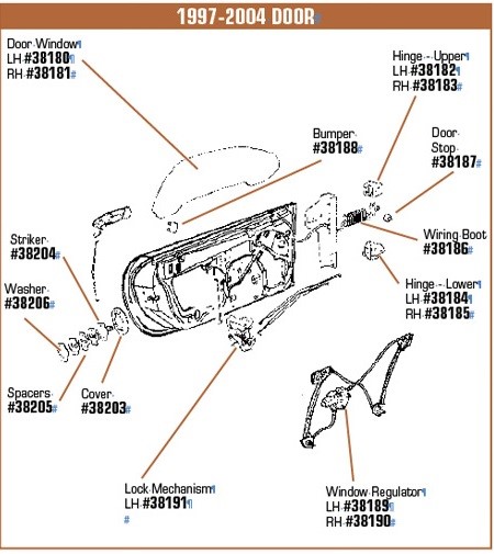 Door Handle Gasket. Outer LH, C5 1997-2004 12531227