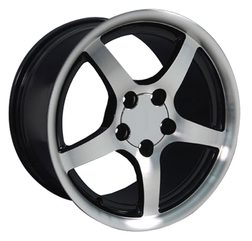 17" Replica Wheel fits Chevy Corvette,  CV05 Deep Dish Black Machined 17x9.5