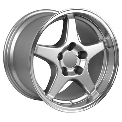 17" Replica Wheel fits Chevy Corvette,  CV01 Machined Lip Silver 17x11