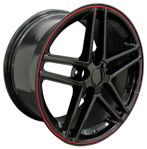 18" Fits Chevrolet,  Corvette C6 Z06 Wheel,  Black Red Band 18x10.5