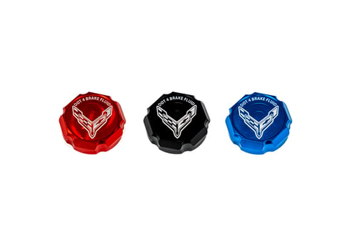 C8 Corvette Flag Billet Brake Fluid Cap Cover - Black, Blue Or Red